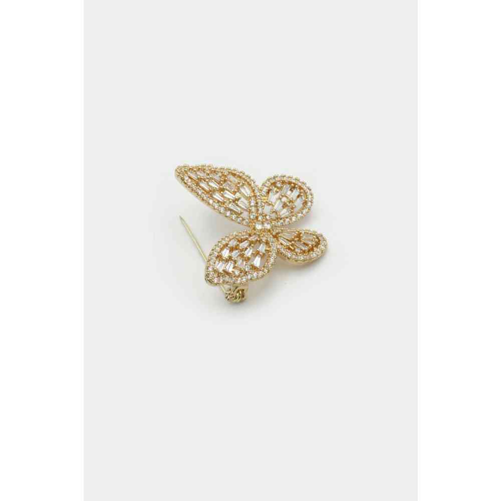Voodoo Vixen - Diamante And Crystal Butterfly Broche - Gold coloured